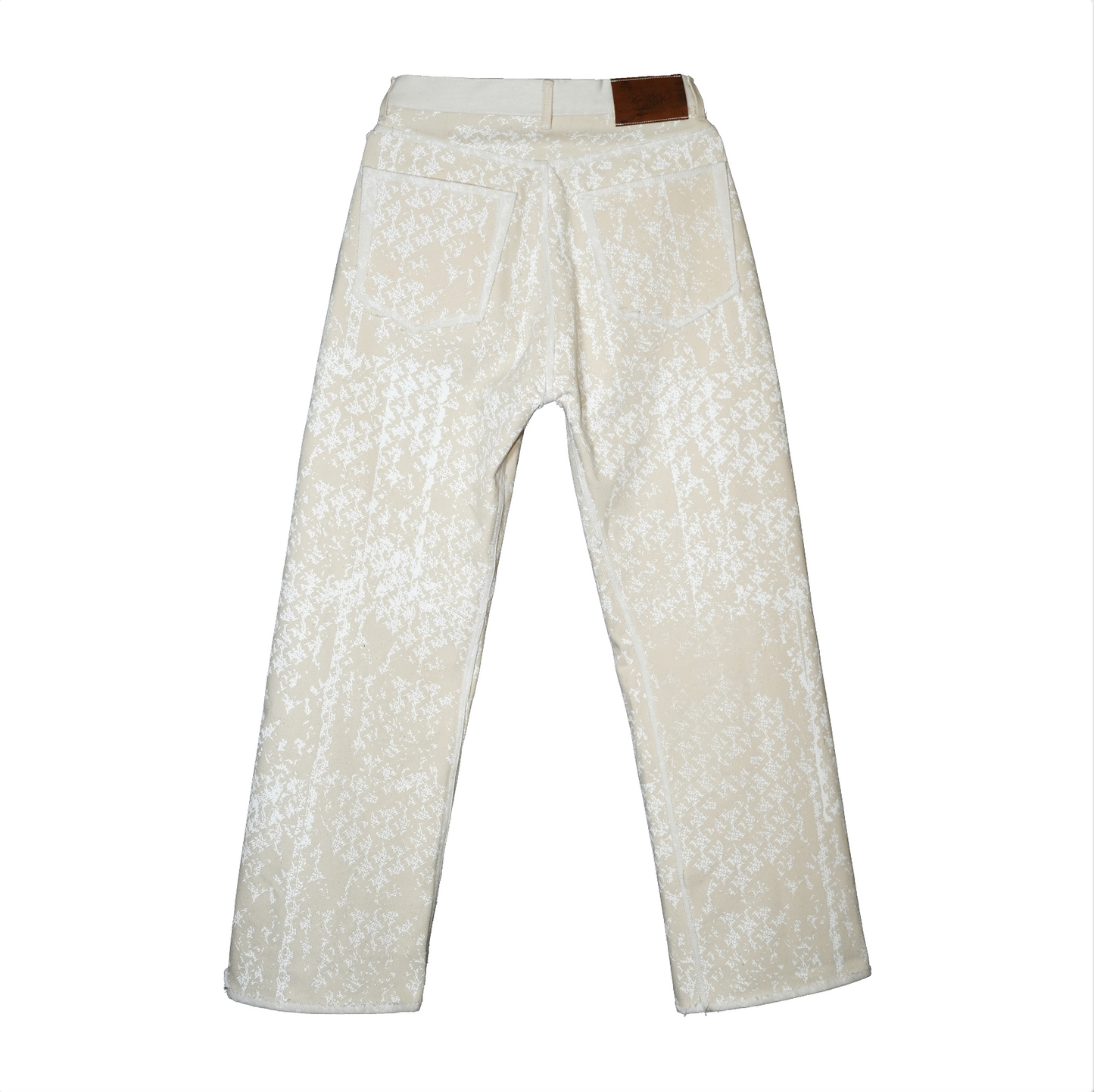 Tribal Pattern Rubber Printing Double Knee Denim 【White】TPR002-WH