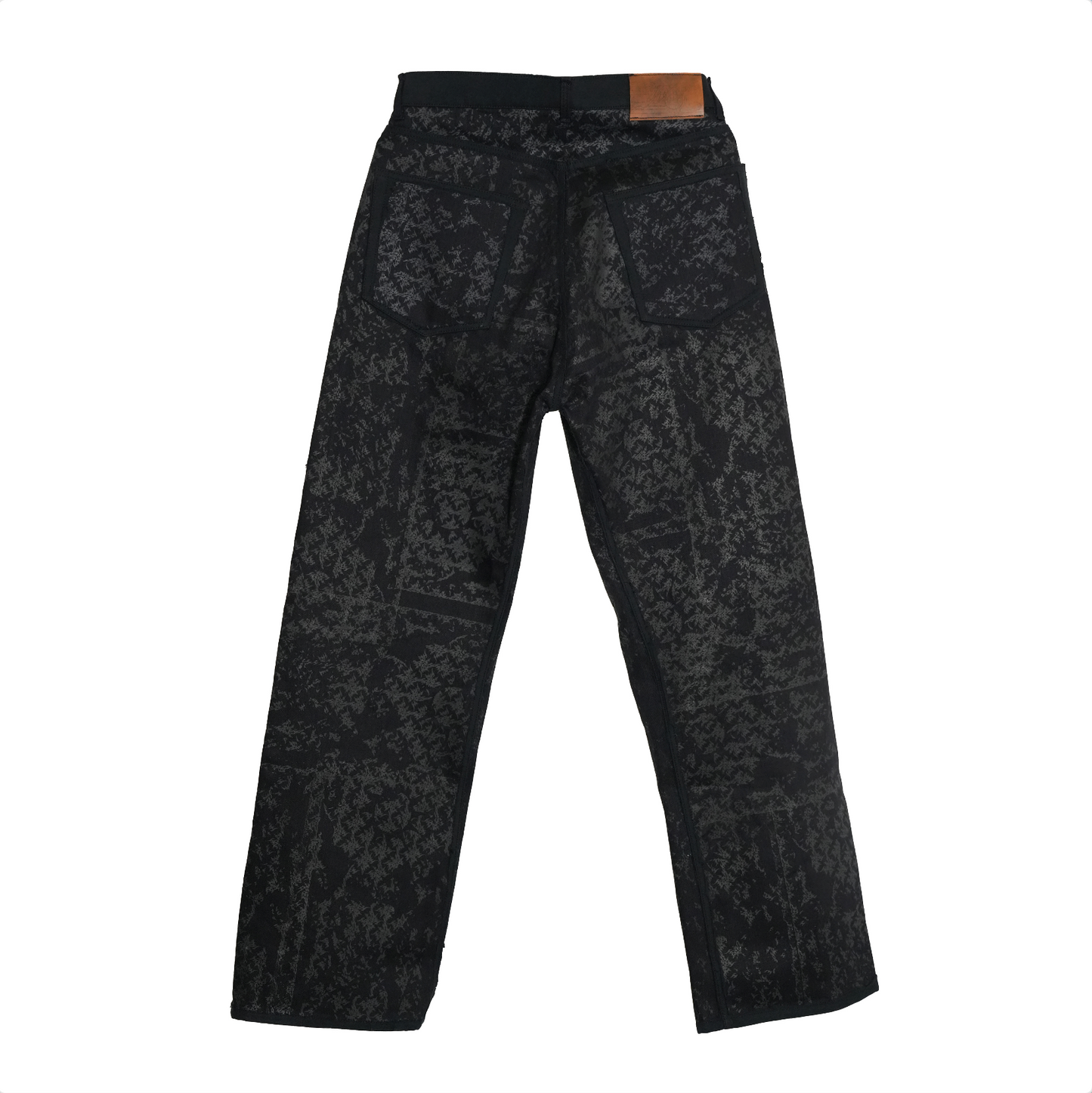 Tribal Pattern Rubber Printing Double Knee Denim 【Black】TPR002-BK